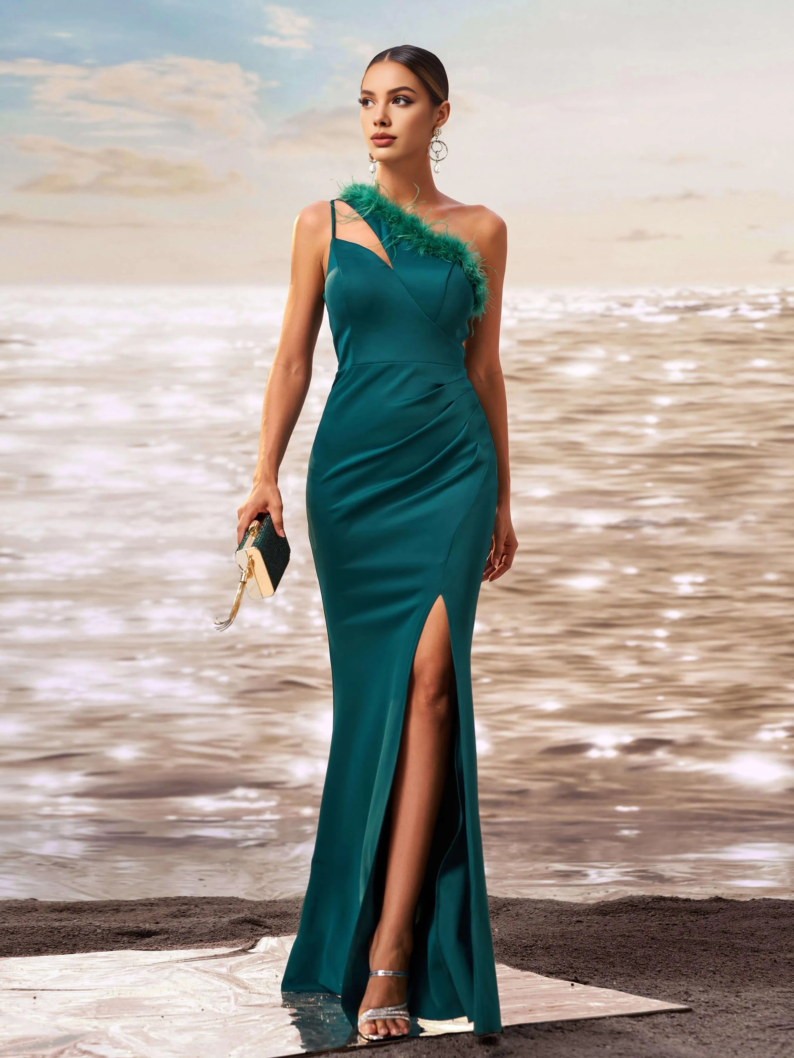 Charming Mermaid One Shoulder Sleeveless Zipper Up Floor-Length Prom Dress